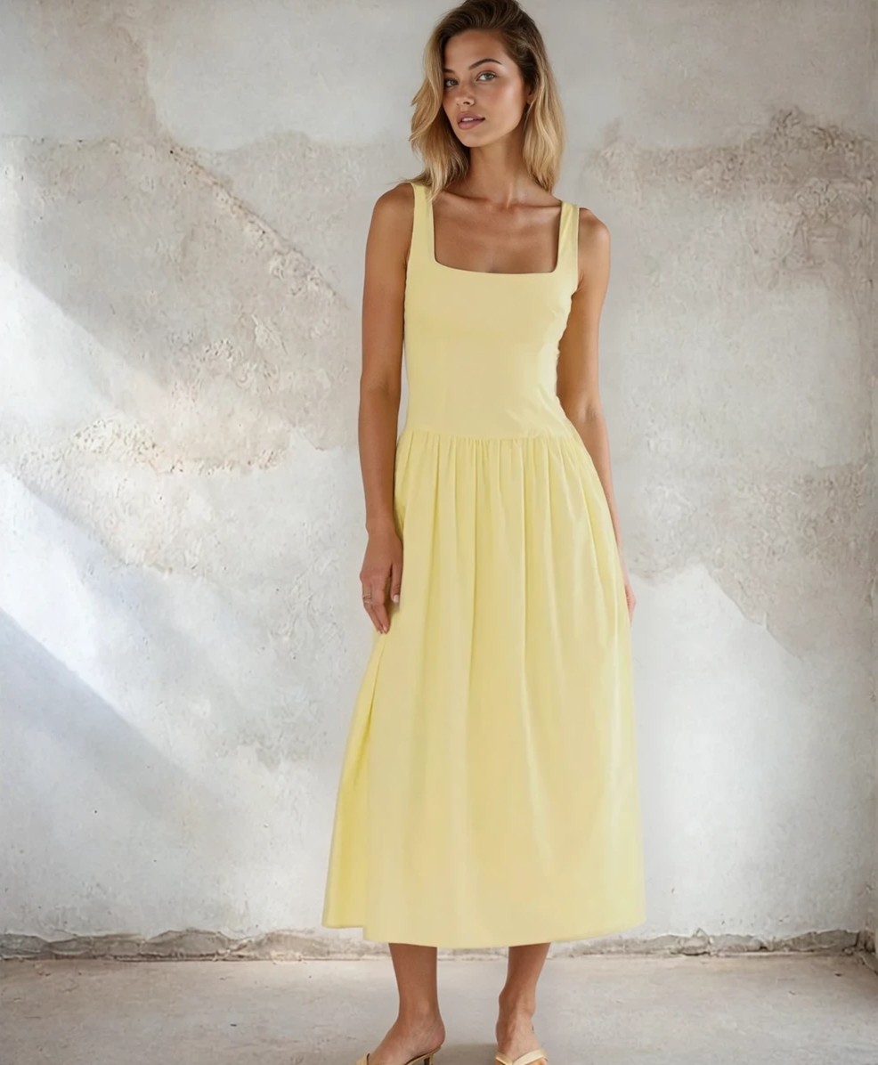 Atmos&Here Tara Drop Waist Poplin Midi Dress